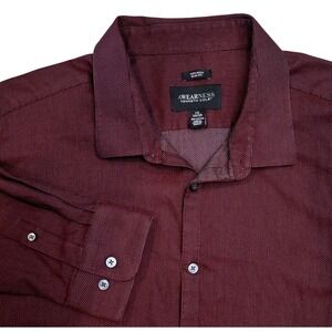 Awearness Kenneth Cole Burgundy Dress Shirt Mens XL 19 34/35 Slim Fit‎ Non Iron